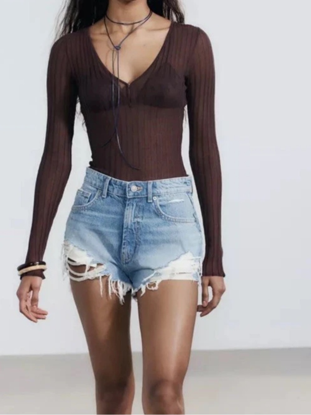 Zara Light Blue Distressed Ripped Denim Shorts Women’s